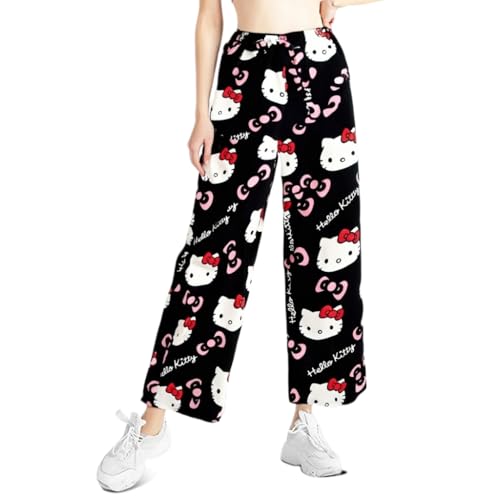 SANNIDHI® Pyjama Pants for Women, Cartoon Kawaii Kitty Print Ultra-Soft Cotton Lounge Pants Comfy Casual Pajama Bottoms with Elastic Waistband Lounge Pants Sleepwear, M, Black SANNIDHI® Pyjama Pants for Women, Cartoon Kawaii Kitty Print Ultra-Soft Cotton Lounge Pants Comfy Casual Pajama Bottoms with Elastic Waistband Lounge Pants Sleepwear, M, Black